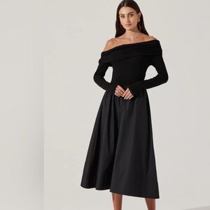 Astr Black Off-Shoulder Midi Dress